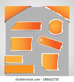collection of torn paper tags, labels with borders