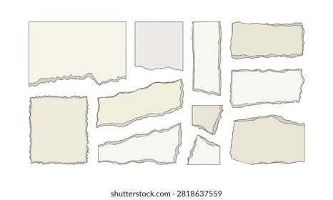 Collection of torn paper textures in neutral shades ideal for backgrounds, overlays, and artistic compositions.