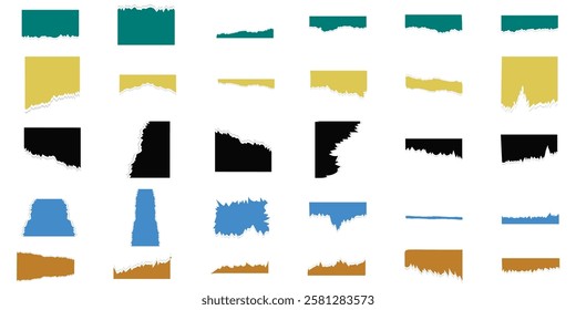 collection of torn paper in various shapes on a white background