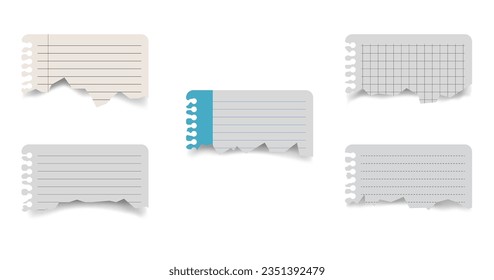 A collection of torn sheets of paper. Assorted striped papers with tear patterns. Realistic paper vector illustration