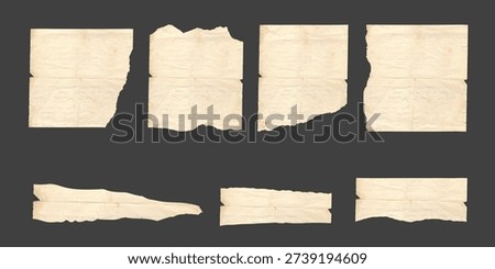 Collection of Torn Vintage Notebook Papers, Ripped Scrapbook Pieces with Faint Handwriting, Weathered Antique Paper Scraps for Collage and Graphic Design.