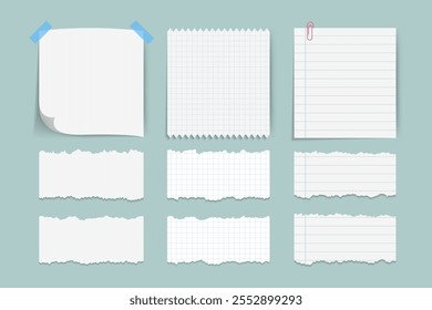 Una Colección de notas de papel blanco rotas para un Anuncio de carteles de redes sociales.