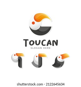 Collection of Toucan bird cartoon icon logo vector design. Cute Tropical birds vector for label, sticker, print, or identity.