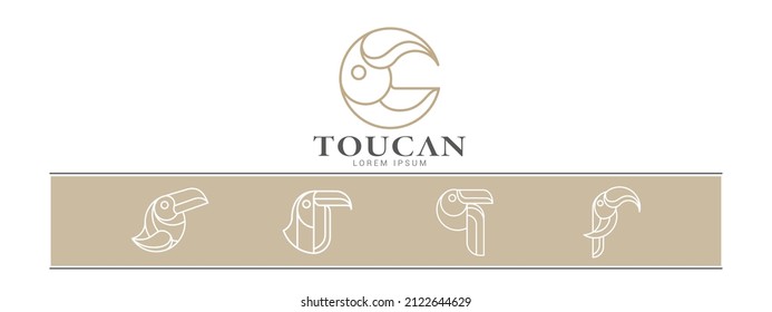 Collection of Toucan bird icon logo vector with luxury line art style illustration design.