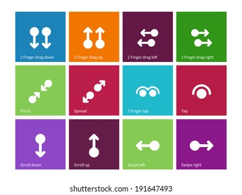 Collection of touch screen gesture icons on color background. Vector illustration.