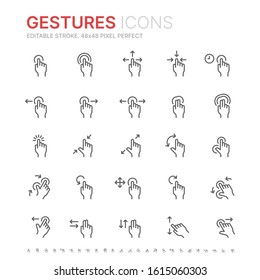 Collection of touch screen hand gestures line icons. 48x48 Pixel Perfect. Editable stroke