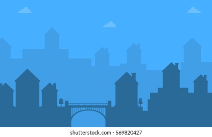 Collection of town landscape silhouette vector illustration