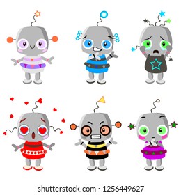 A collection of toy robots with different emotions.