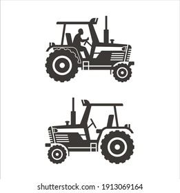 a collection of tractor icons, icon for farmer, icon for field of wheat.