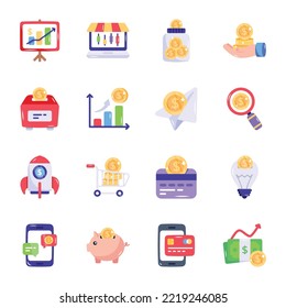 Colección de iconos planos comerciales 

