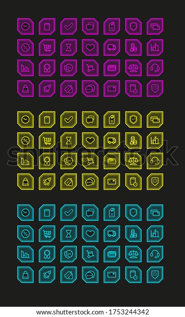 Collection Trading Neon Icons Every Icon Stock Vector Royalty Free