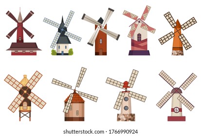 Collection of traditional ancient windmill