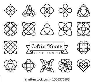 Collection of traditional celtic knots line icons vector illustration. Spirituality, religion and occultism symbols.