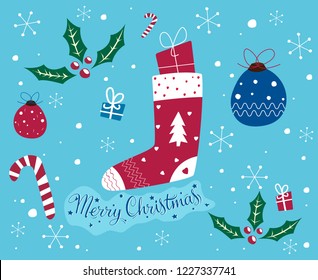 Collection of traditional Christmas elements. Vector illustration.