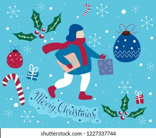 Collection of traditional Christmas elements. Vector illustration.