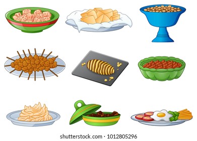 Collection of traditional dinner meals