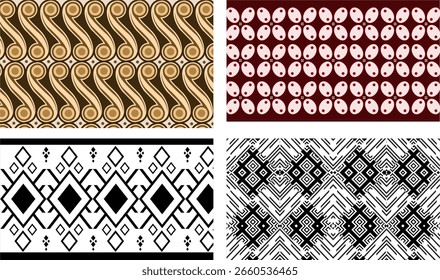 Colección de patrones tradicionales étnicos de batik en varios estilos y colores como el batik javanés y geométrico