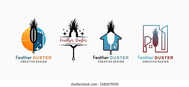 A collection of traditional feather duster logos with creative concepts, feather duster vector illustration quill