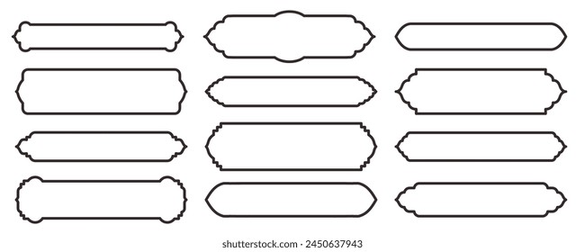 Collection of traditional Islamic horizontal window or door shapes for border or separator design. Set of Mosque Muslim frames in outline.