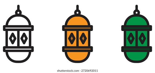 Una colección de faroles islámicos tradicionales de ramadán en variaciones de contorno, naranja y verde