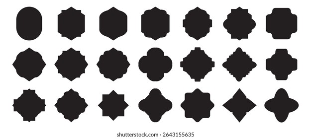 Collection of traditional Islamic window shapes. Arabic, muslim architecture frame. Traditional, oriental design.  Muslim oriental shapes design for Ramadan. Islamic window black silhouette shape.