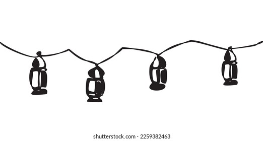 Collection of traditional lantern middle eastern style Silhouette . Ramadan night symbol - Muslim icon. Vector illustration of Eid Mubarak greeting card, Ramadan Kareem theme, poster and banner design
