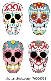 Collection of traditional mexican sugar skulls for the Day of the Dead or Dia de los Muertos