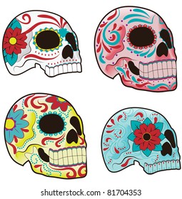 Collection of traditional mexican sugar skulls for the Day of the Dead or Dia de los Muertos