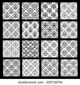 Collection of traditional oriental patterns with floral elements in black and white colors. Background textures for wrapping paper, textile print, invitations. All patterns added as swatches.