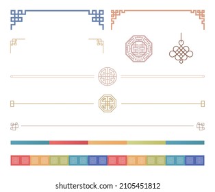 Collection of Traditional patterns illustration set . Korea, Texture, Korean paper Vector drawing. Hand drawn style.