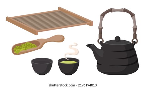 Kollektion der traditionellen Tee-Set Teebeutel-Tasse Bamboo-Teller Teebeutel