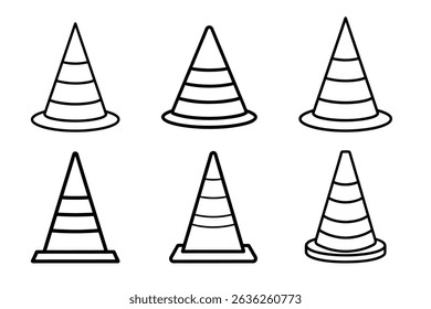 Collection of Traffic Cone Icons Versatile Designs for Construction, Road Safety, and Warning Illustrations, Traffic Cone Icon set vector on white background