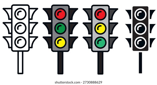 Colección de iconos de semáforos en varios estilos para proyectos de seguridad vial y diseño urbano