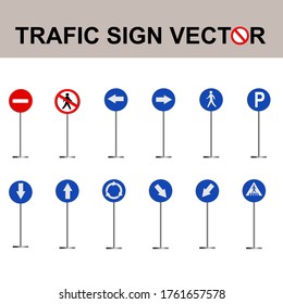 
a collection of traffic signs with a flat style. directions, warnings and prohibitions