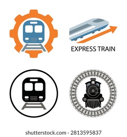 Collection of train icons including steam locomotive and modern express train