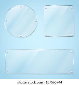 Collection of transparent glass frames for any non-white background with place for your text. Vector illustration.