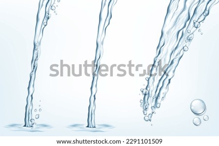 Collection of transparent realistic vector  water jet streams and splashes on light background