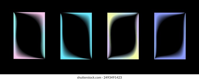 Collection of transparent rectangular gradient frames with wavy inner borders. Set of retro frames with blur. Vector illustration on black background - Powered by Shutterstock - Get 15% off with code: PIKWIZARD15
