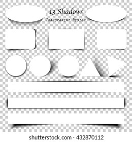 Collection of transparent shadows. Vector blank paper on different shadow elements for your design.