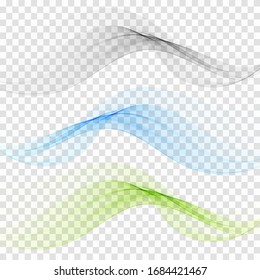 
Collection Of Transparent Smoky Waves Flow Wave Blue, Green, Gray.