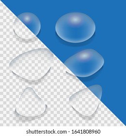 Collection of transparent water drops. Vector illustration.