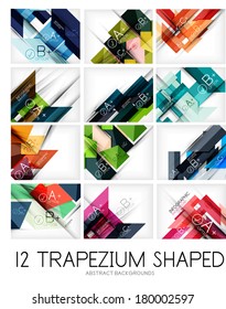 Collection of trapezium geometric shape backgrounds - 12 design templates. For business background | numbered banners | business lines | graphic website