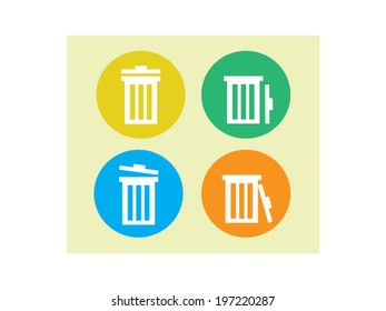 Collection of trash bin icons in colorful colors.