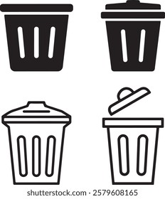 Collection of trash can, garbage can, bin waste bin, dustbin, dumpster icon vector