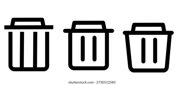 A collection of trash can icons. Simple trash can icons in line art style.