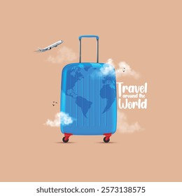 Collection of travel bag or suitcase icon vector.travel and tours illustrations vector background. travel around the world.tourism poster road trip holiday vacation