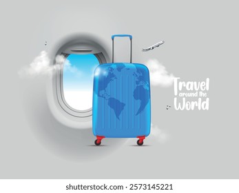 Collection of travel bag or suitcase icon vector.travel and tours illustrations vector background. travel around the world.tourism poster road trip holiday vacation