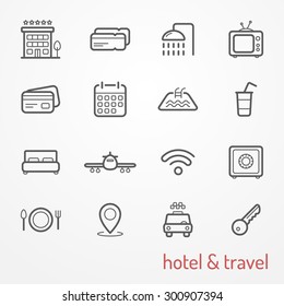 Collection of travel and hotel thin line icons