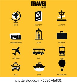 Collection of travel icons in minimal style. Travel icons set. Hand drawn vector art.