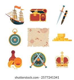 Collection of Treasure Map and Treasure Hunt Design Elements